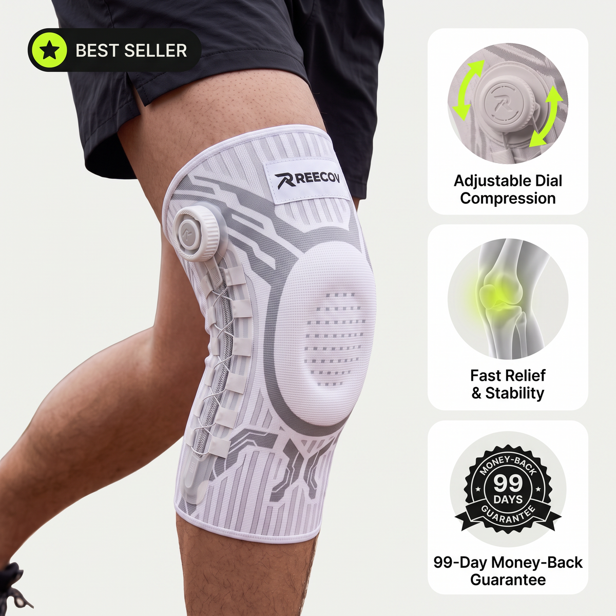 Reecov Knee Sleeve | Instant Relief, All-Day Stability & Adjustable Support