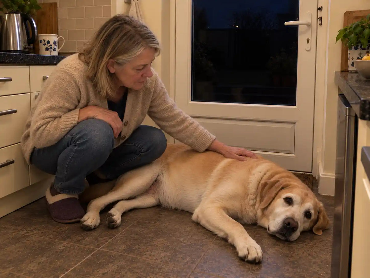 Carol crouched beside Barney on the kitchen floor